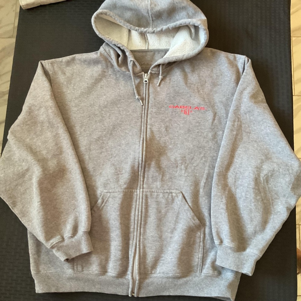 Cabela's Hoodie Mens XL Gray Full Zip 61 Graphic Sweatshirt Jacket